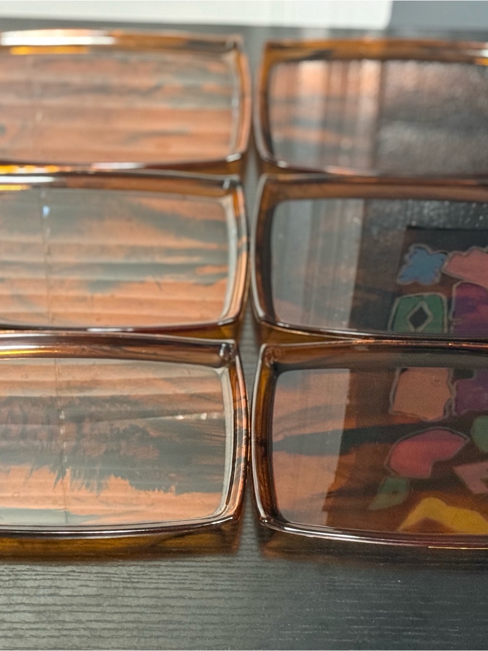Set of (6) Vintage MCM Marbled Amber Lucite Faux Tortoise Shell Snack Trays - Picture 6 of 9